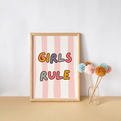 Girls Rule Art Print: Bright Positive Decor for Bedroom or Playroom