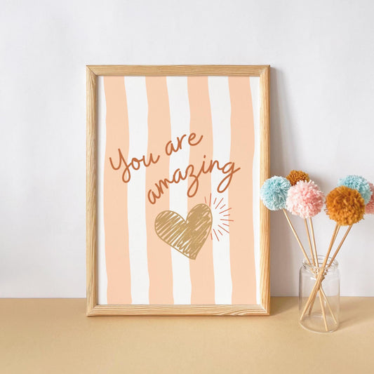 girls affirmation peach striped heart print for bedroom, nursery or playroom