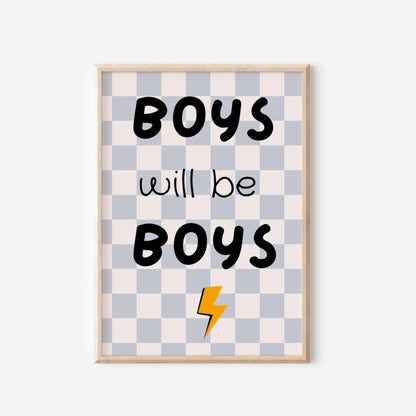 Boys Will Be Boys Checkered Print: Retro Nursery Wall Art