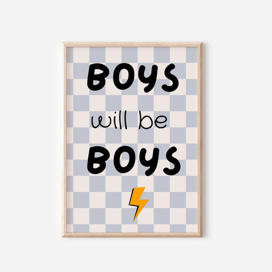Boys Will Be Boys Checkered Print: Retro Nursery Wall Art
