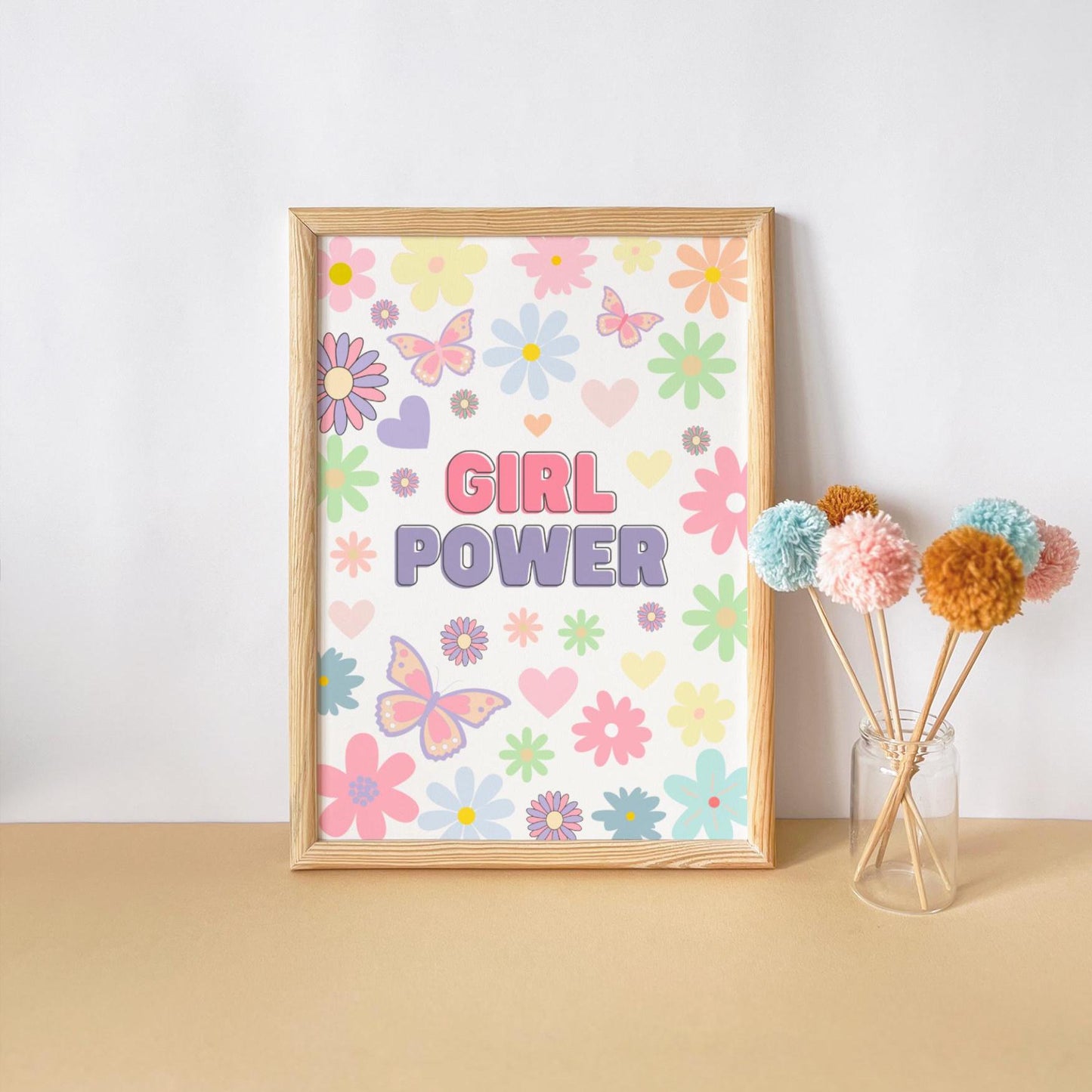 Girl Power Colourful Floral Bright Flower Wall Print
