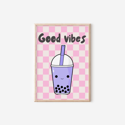 Personalized Retro Girls Room Prints: Bubble Tea & Girls Rule Quotes