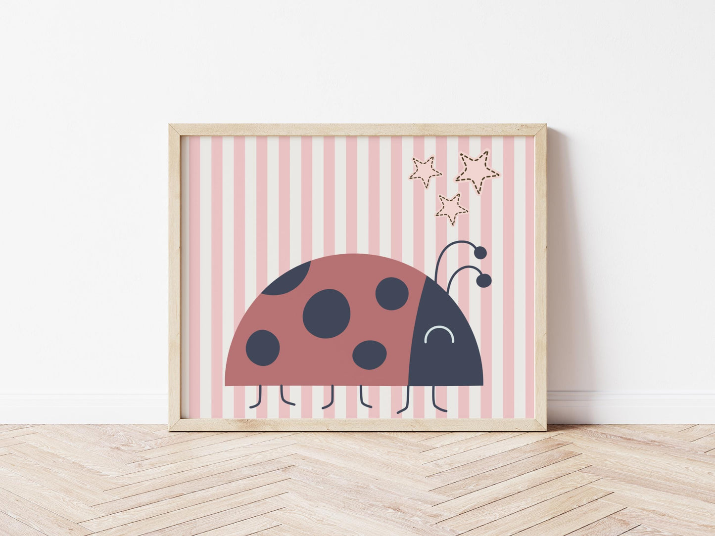 girls  pink ladybird wall print, kids wall decor, cute bug wall decor for childs bedroom, prints only