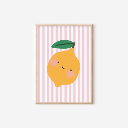 happy lemon wall print for home, childrens bedroom, kitchen or nursery