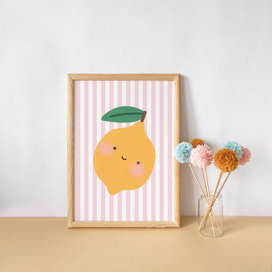 happy lemon wall print for home, childrens bedroom, kitchen or nursery