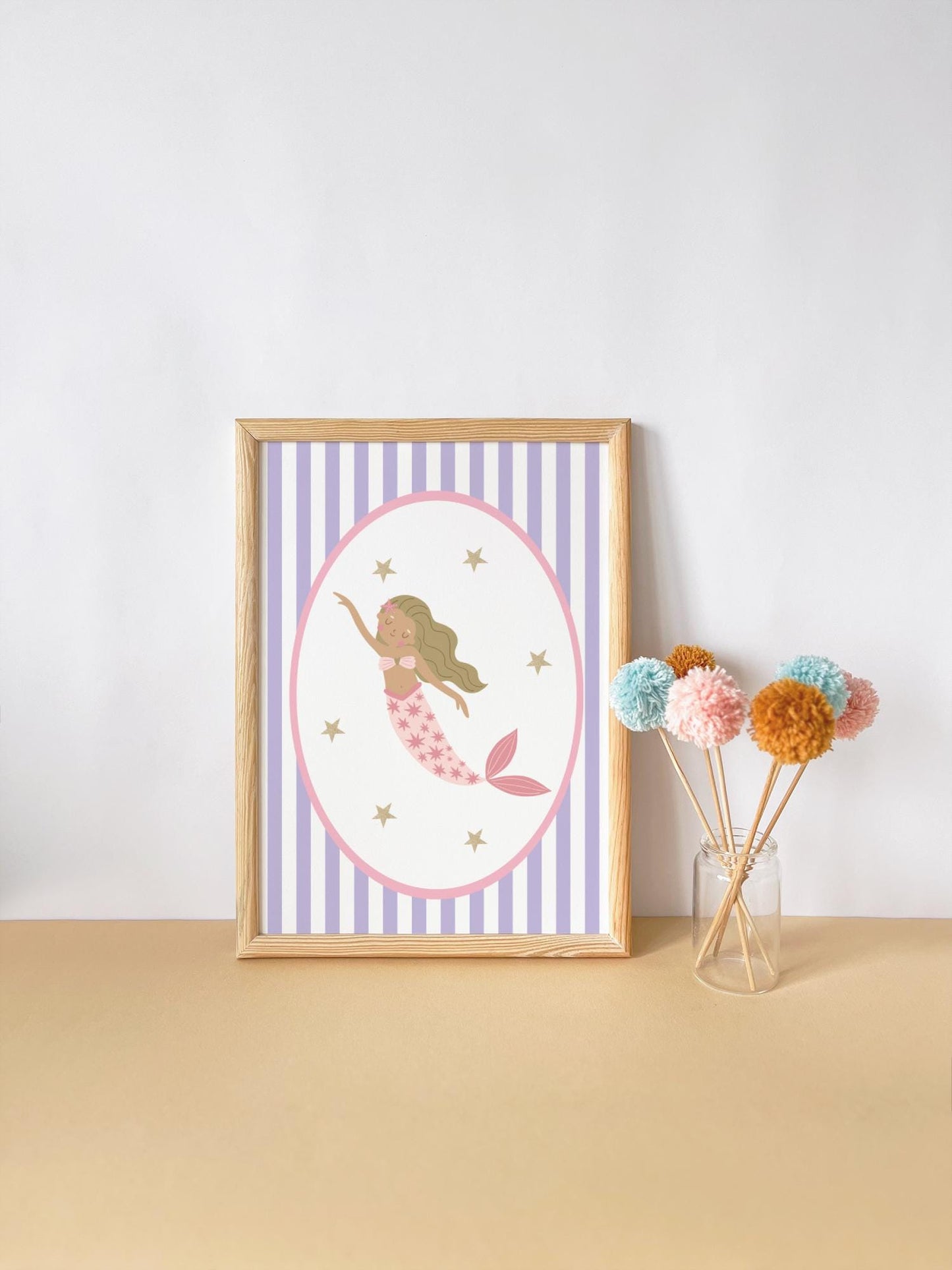 girls wall print set with personalised print and bright pastel mermaid theme