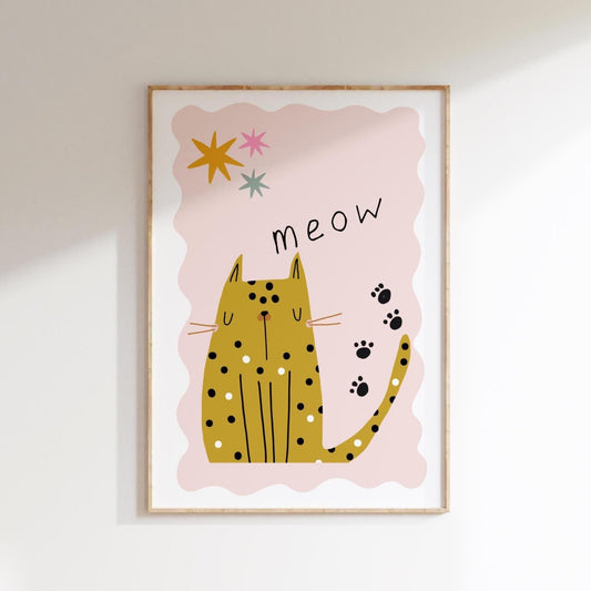 Childrens Cute cat wall print for childrens bedroom, bedroom or playroom