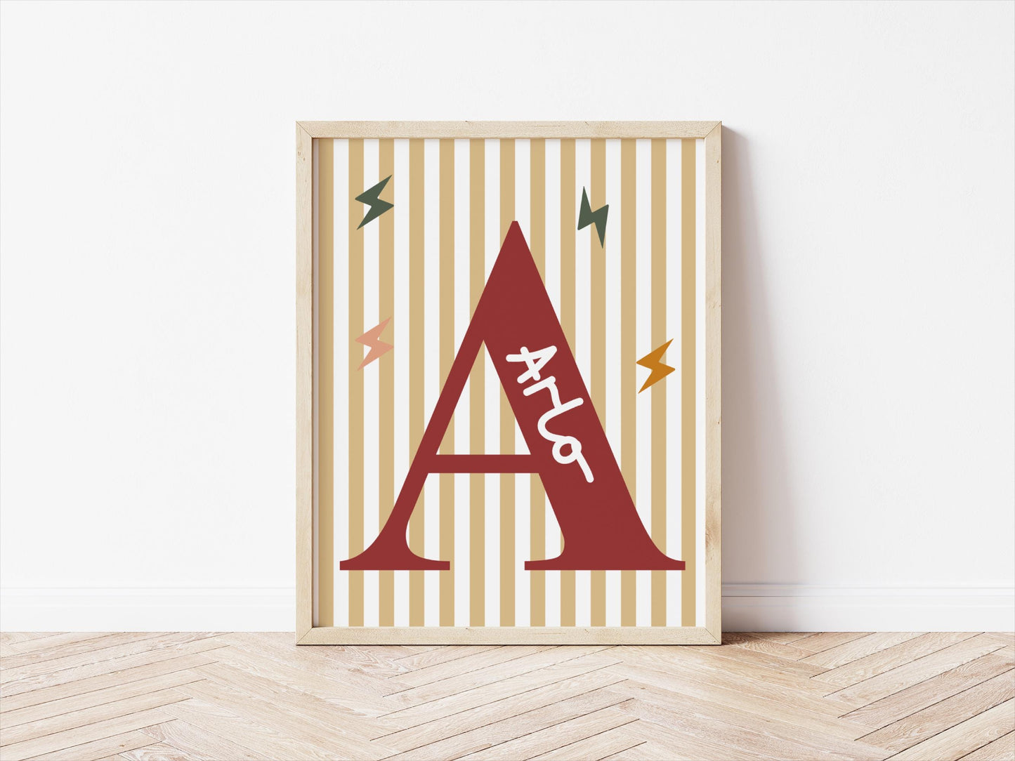 childrens initial and name neutral wall print for bedroom, nursery or playroom