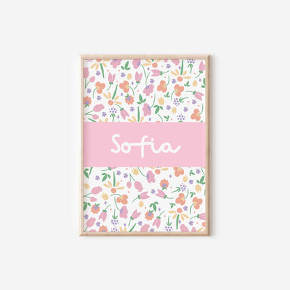 Personalised Floral Nursery Print: Girls Bedroom Wall Art