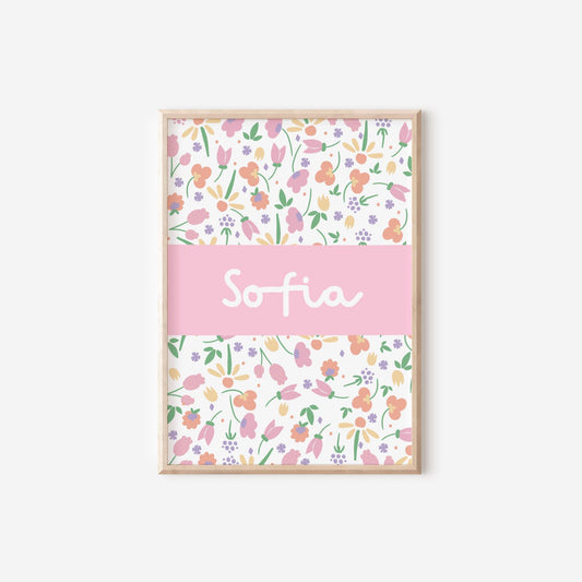 Personalised Floral Nursery Print: Girls Bedroom Wall Art