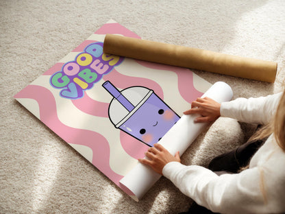 Retro Bubble Tea Print: Good Vibes Nursery Wall Art