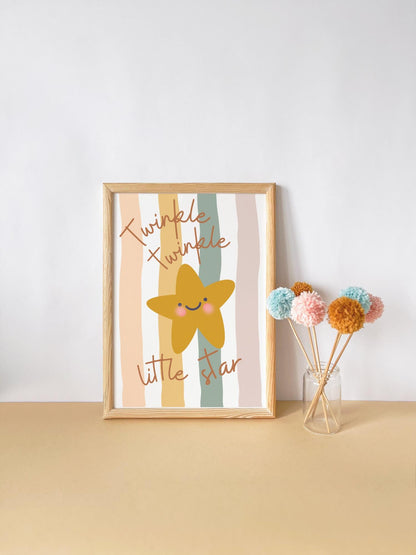 childrens wall print neutral twinkle twinkle little star happy star print