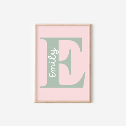 Personalized Floral Girl Room Prints: Pink Name Initial Art Set
