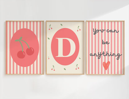 Personalized Cherry Print Set: "You Can Be Anything" - Nursery Decor