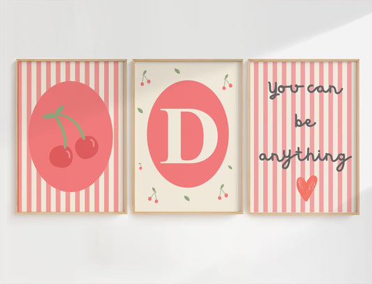 Personalized Cherry Print Set: "You Can Be Anything" - Nursery Decor