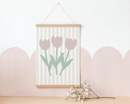 Girls floral wall print for nursery or bedroom featuring tulips (print only)