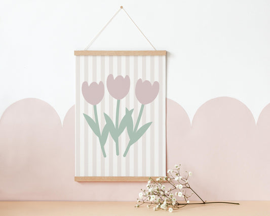 Girls floral wall print for nursery or bedroom featuring tulips (print only)