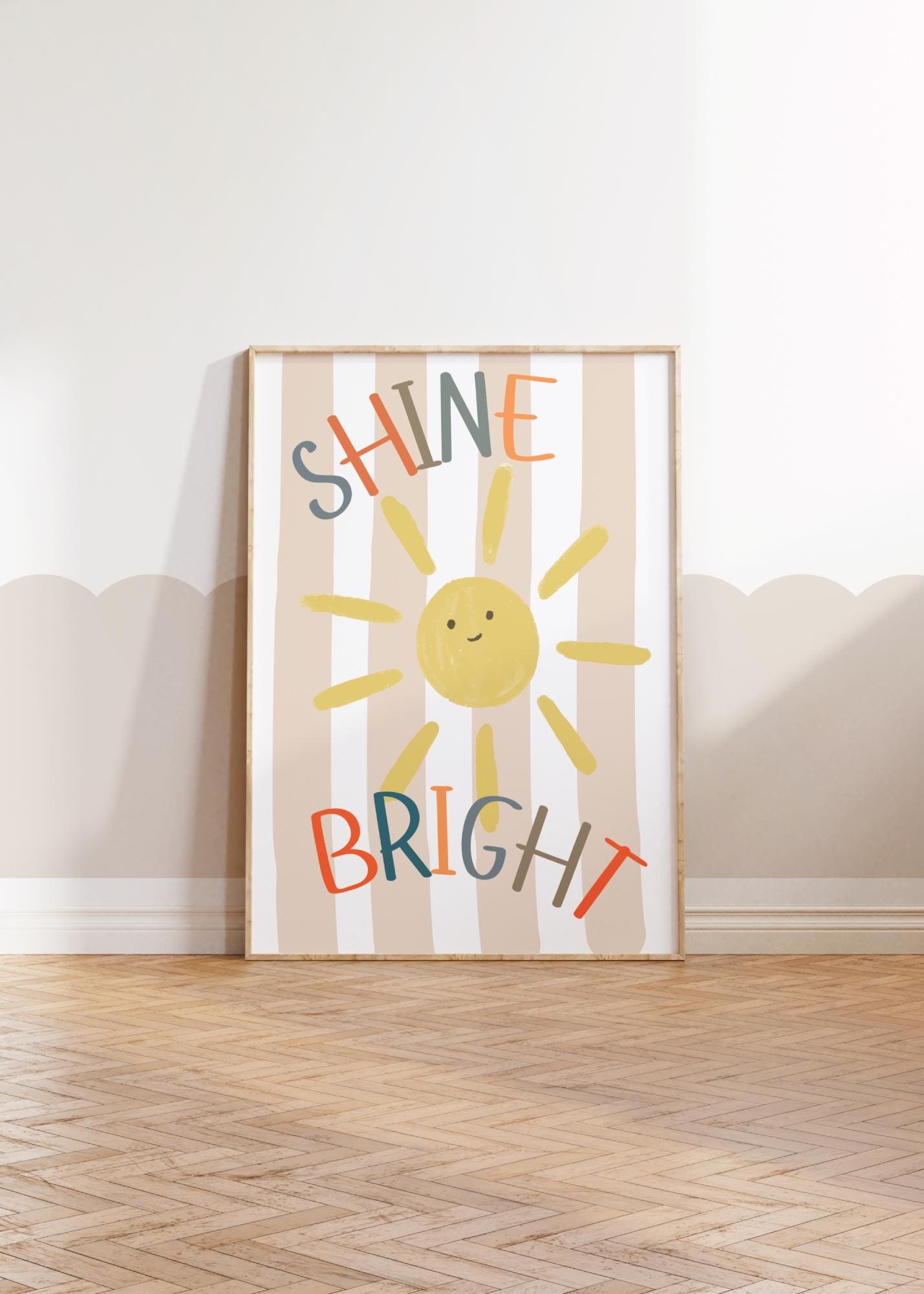 Shine Bright Sunshine Print: Neutral Scandi Nursery Wall Art