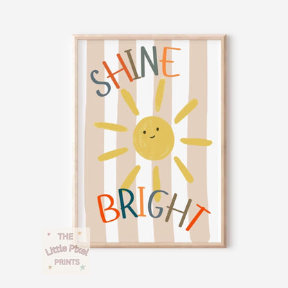 Shine Bright Sunshine Print: Neutral Scandi Nursery Wall Art