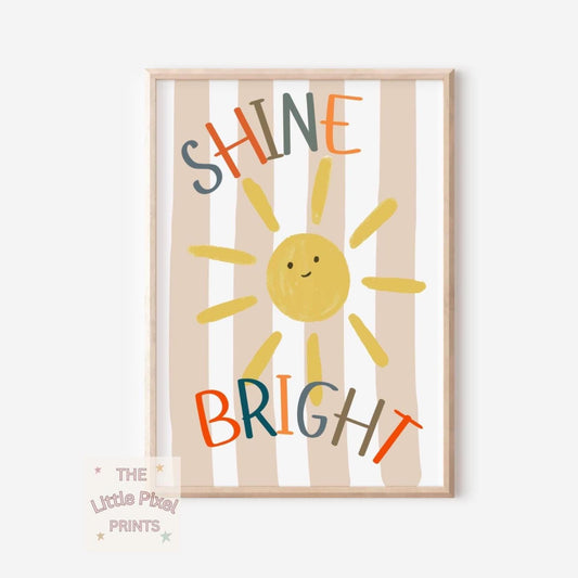 Shine Bright Sunshine Print: Neutral Scandi Nursery Wall Art