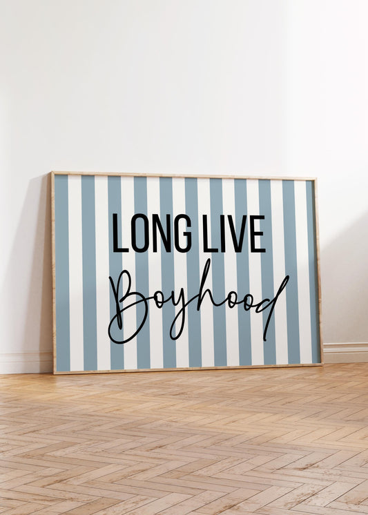 long live boyhood blue striped print for boys bedroom, nursery or playrooom