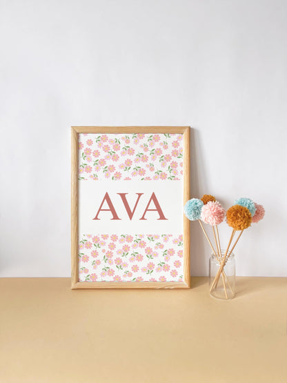 Personalized Floral Name Print: Girl's Nursery, Bedroom Wall Art
