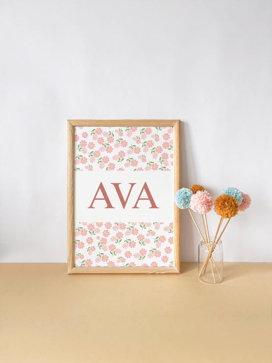 Personalized Floral Name Print: Girl's Nursery, Bedroom Wall Art