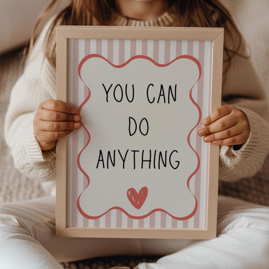 you can be anything pink striped girls affirmation wall print for bedroom or nursery