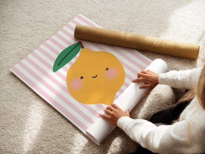 happy lemon wall print for home, childrens bedroom, kitchen or nursery