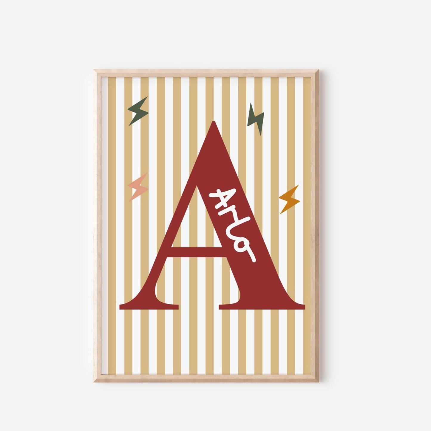 childrens initial and name neutral wall print for bedroom, nursery or playroom