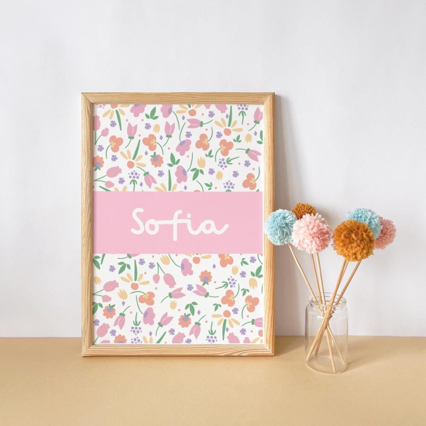 Personalised Floral Nursery Print: Girls Bedroom Wall Art