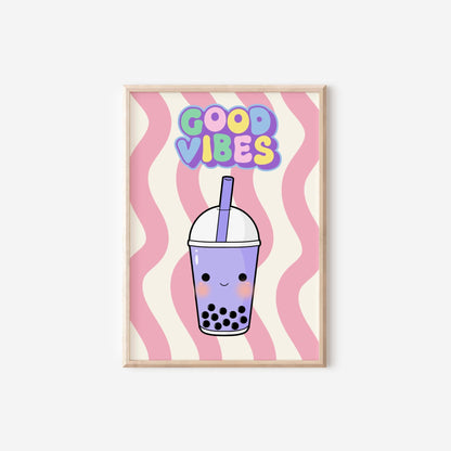 Retro Bubble Tea Print: Good Vibes Nursery Wall Art