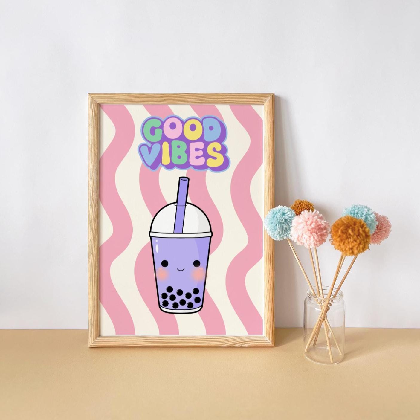 Retro Bubble Tea Print: Good Vibes Nursery Wall Art