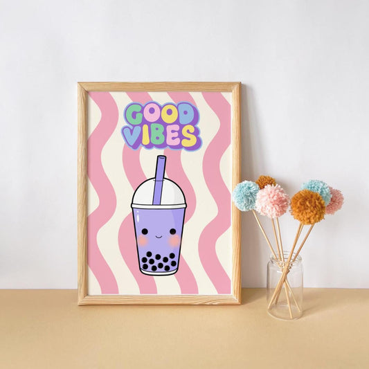 Retro Bubble Tea Print: Good Vibes Nursery Wall Art