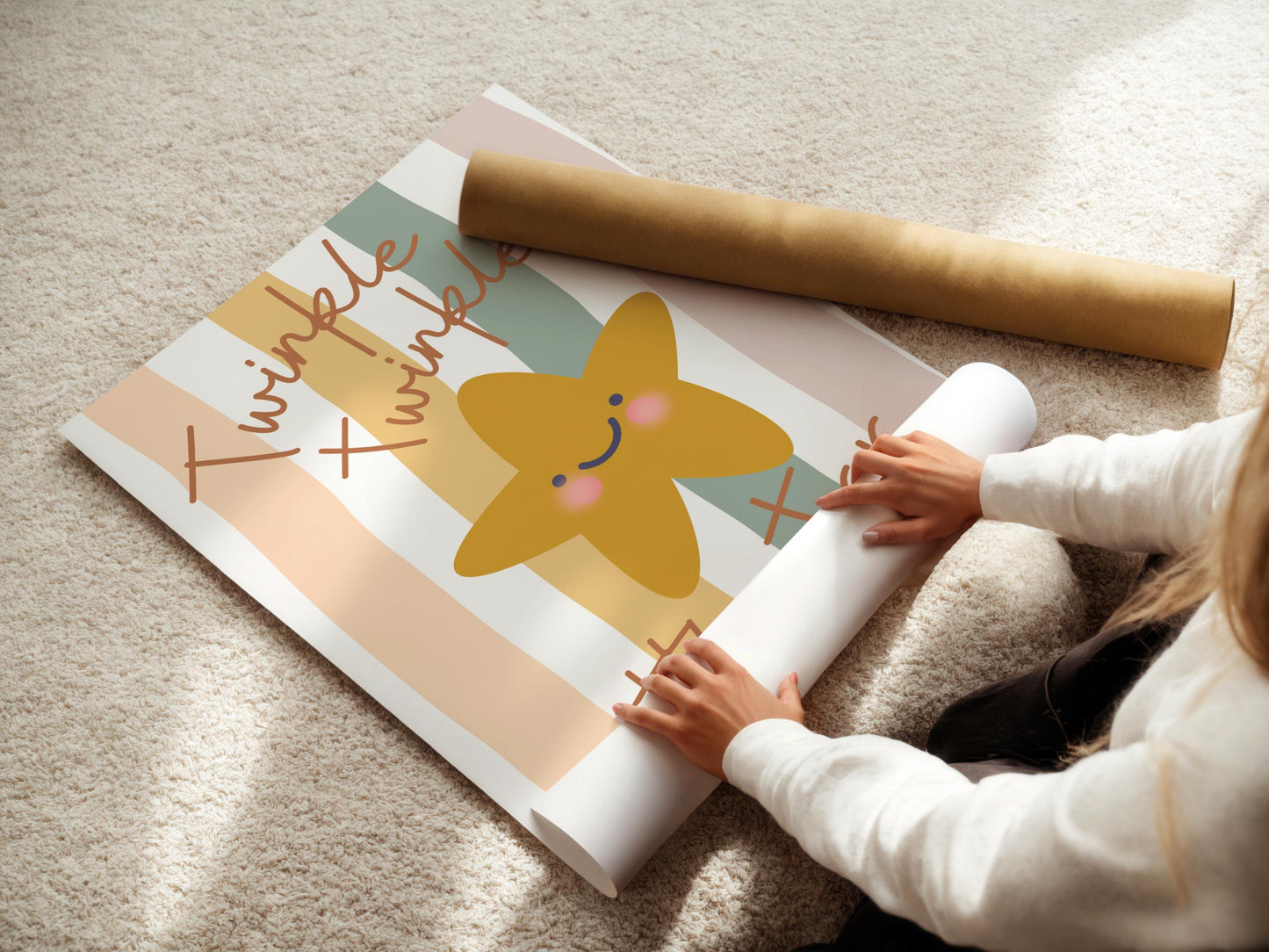 childrens wall print neutral twinkle twinkle little star happy star print
