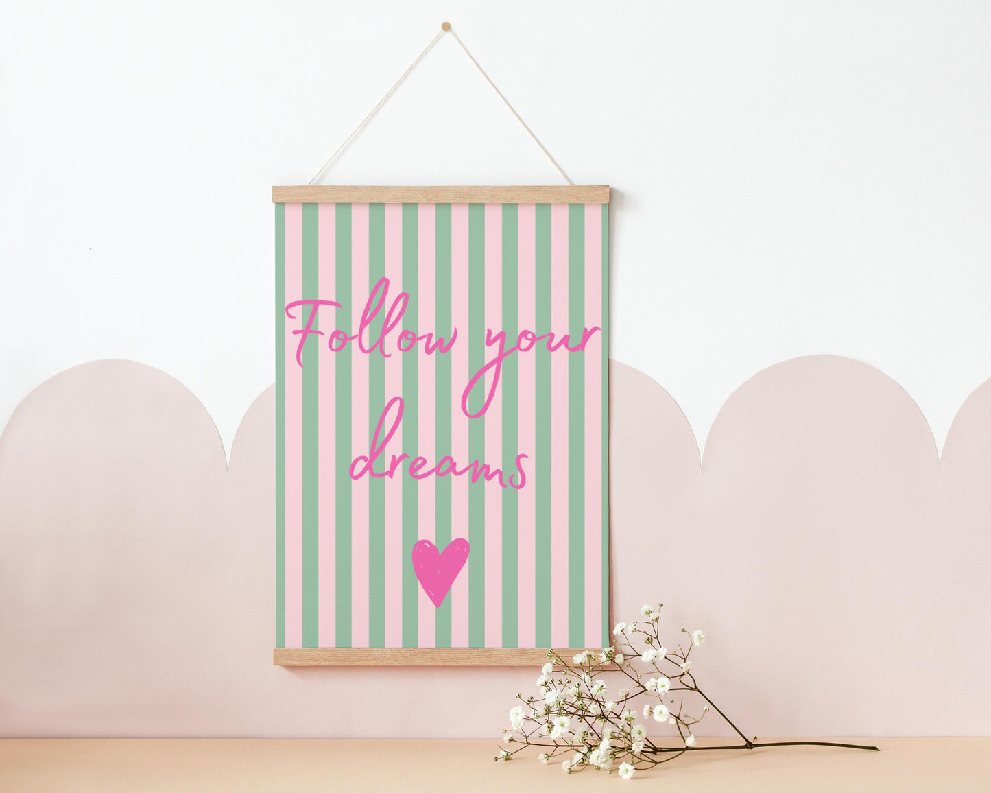 follow your dreams girls positive affirmation wall print for bedroom or nursery