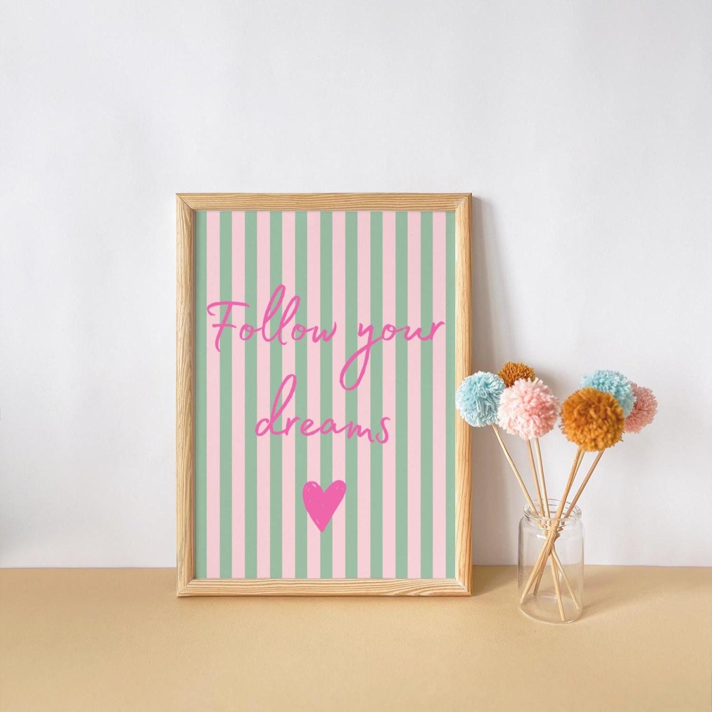 follow your dreams girls positive affirmation wall print for bedroom or nursery
