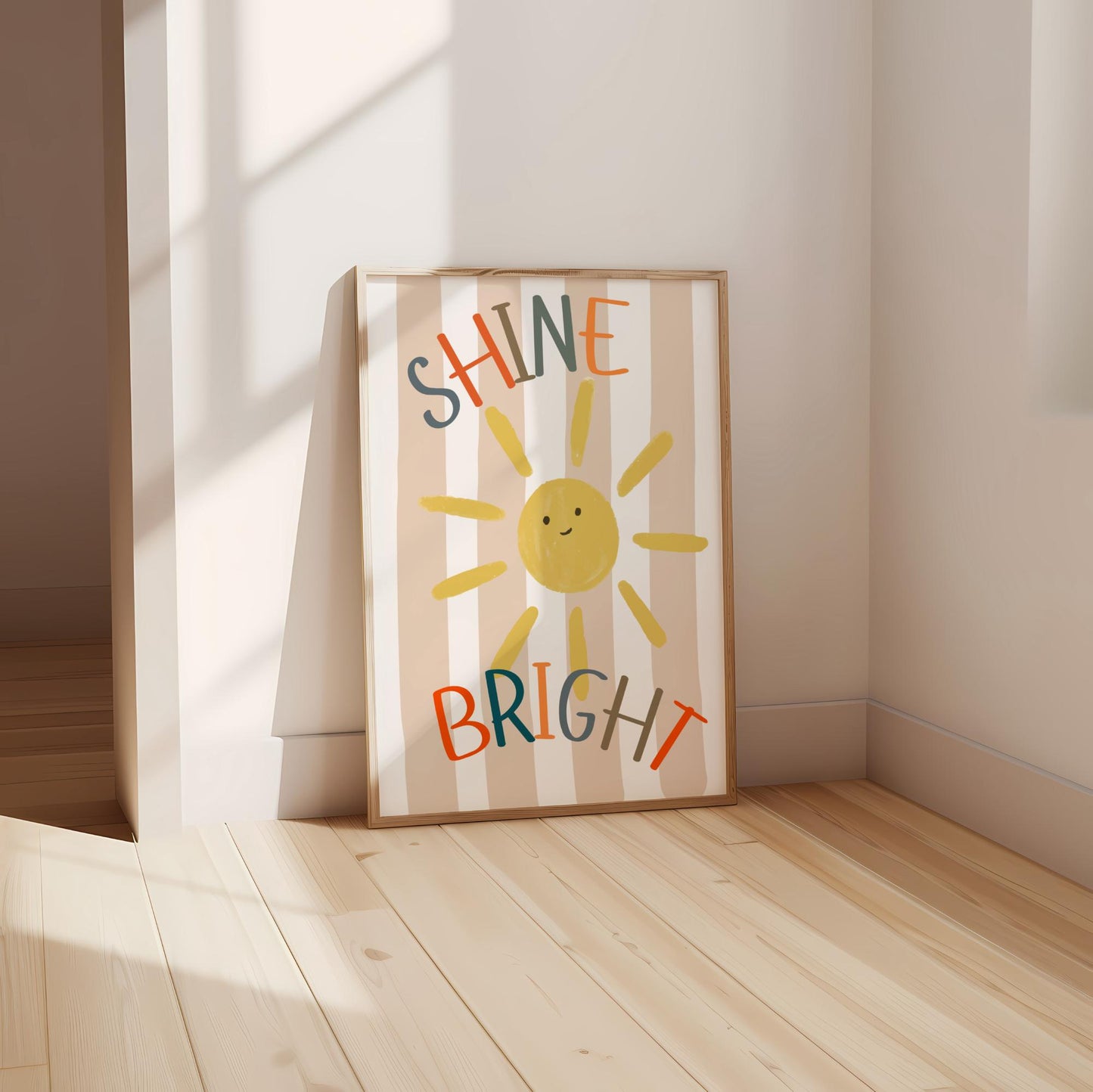 Shine Bright Sunshine Print: Neutral Scandi Nursery Wall Art