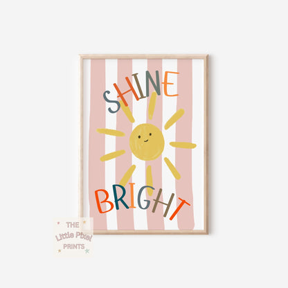 Shine Bright Sunshine Print: Neutral Scandi Nursery Wall Art