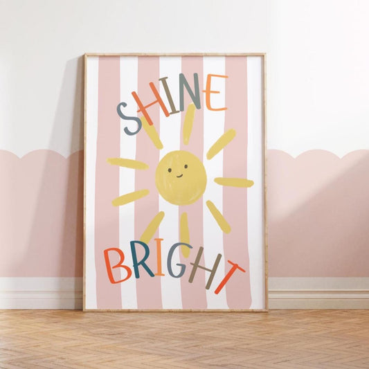Shine Bright Sunshine Print: Neutral Scandi Nursery Wall Art