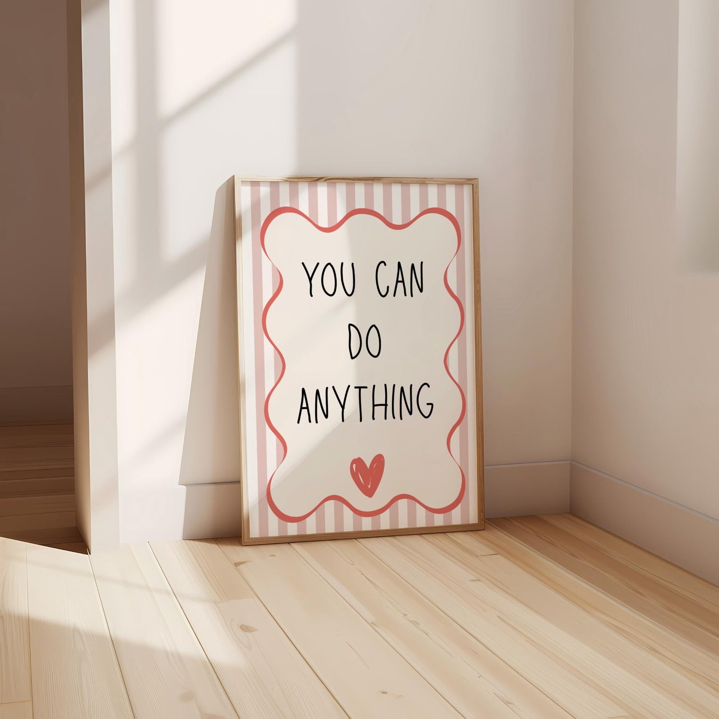 you can be anything pink striped girls affirmation wall print for bedroom or nursery