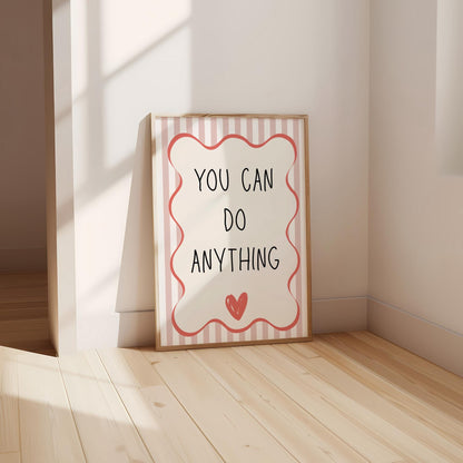you can be anything pink striped girls affirmation wall print for bedroom or nursery