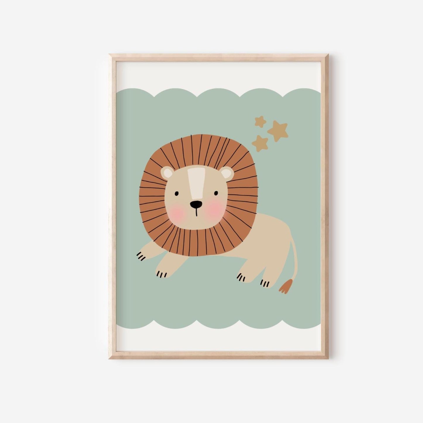 Safari Lion Nursery Print: Sage Green Boho Wall Art