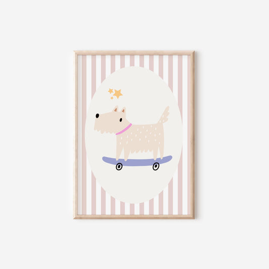 Dog on Skateboard Print, Nursery Playroom Wall Art