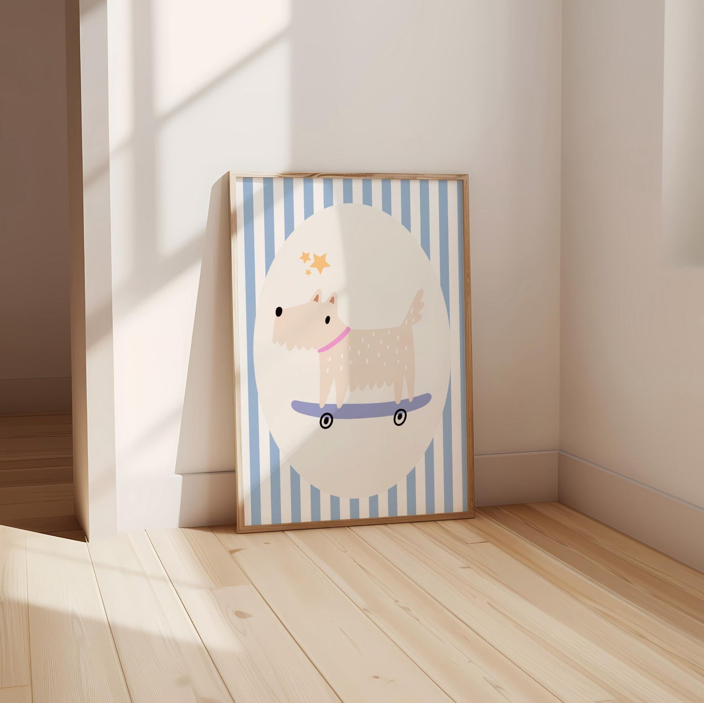 Dog on Skateboard Print, Nursery Playroom Wall Art