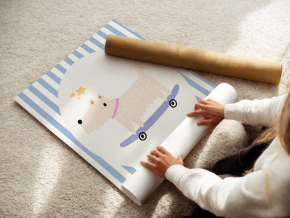 cool dog on skateboard childrens wall print for nursery, playroom or bedroom