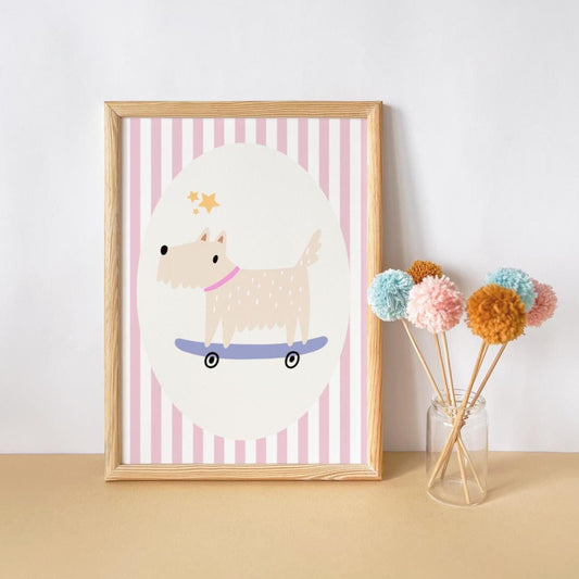 Dog on Skateboard Print, Nursery Playroom Wall Art