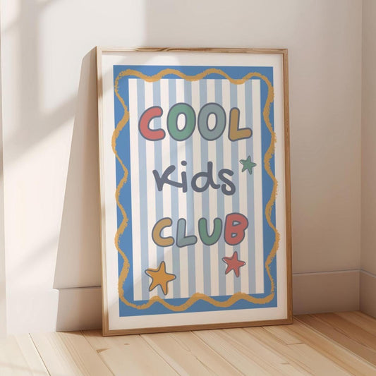 colourful cool kids club childrens wall print for bedroom or nursery
