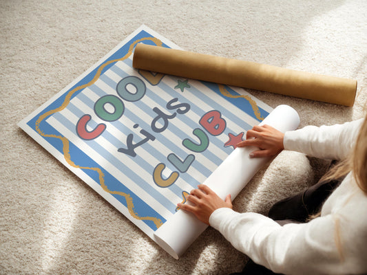 colourful cool kids club childrens wall print for bedroom or nursery