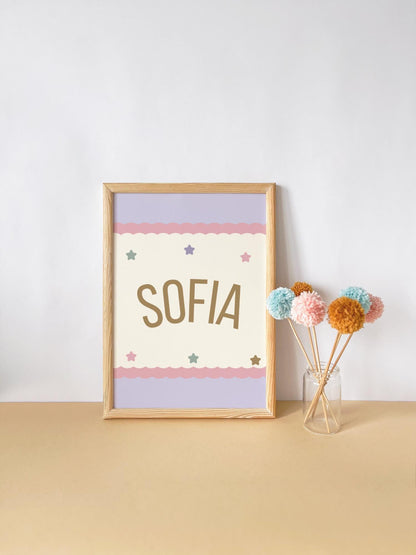 Personalized Girls Name Print: Purple Pastel Nursery Decor